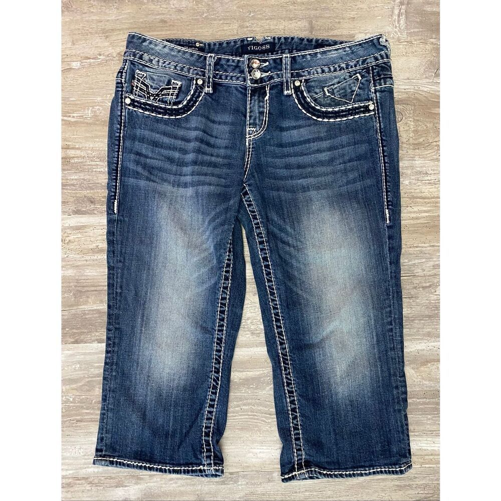 Vigoss Dublin Capri Jeans Mid Rise Embroidered Women’s Junior’s Sz 11/12